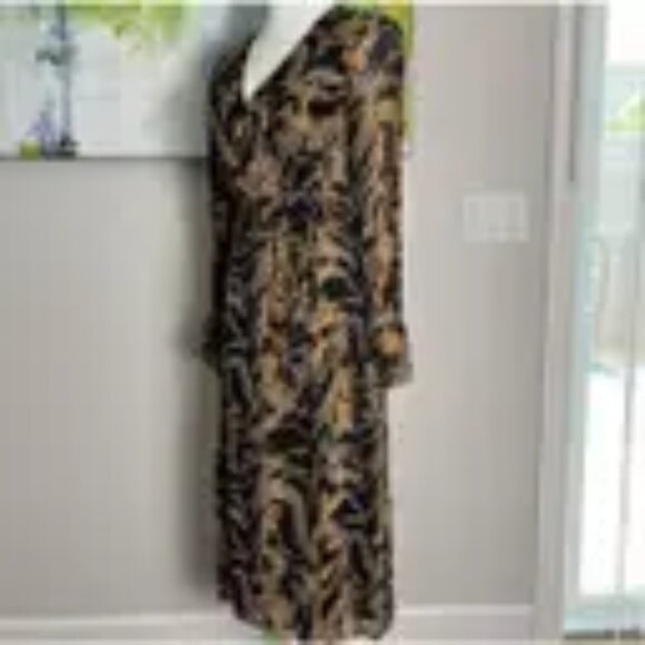 PAIGE Silk Black Brown Midi Dress NWT Sz M - Picture 3 of 7